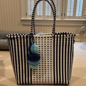 Striped Navy and White Tote Bag